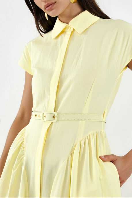 Belted Midi Dress with Shirt Collar - Image 4