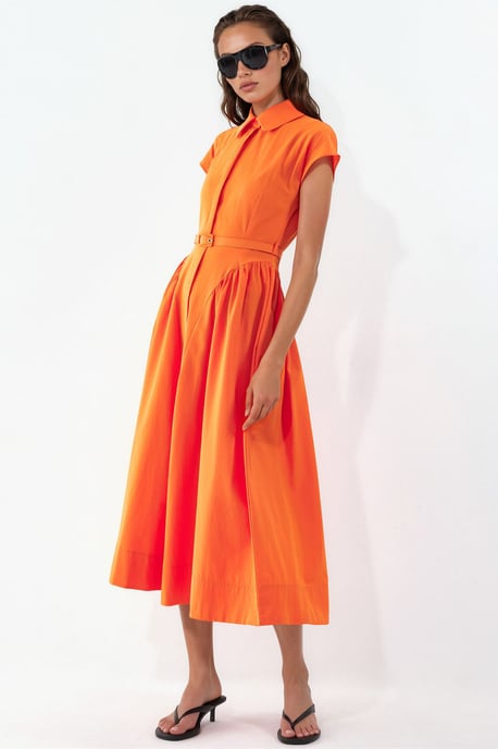 Belted Midi Dress with Shirt Collar - Image 2