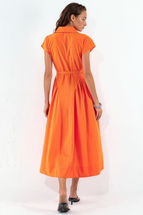 Belted Midi Dress with Shirt Collar - Image 3