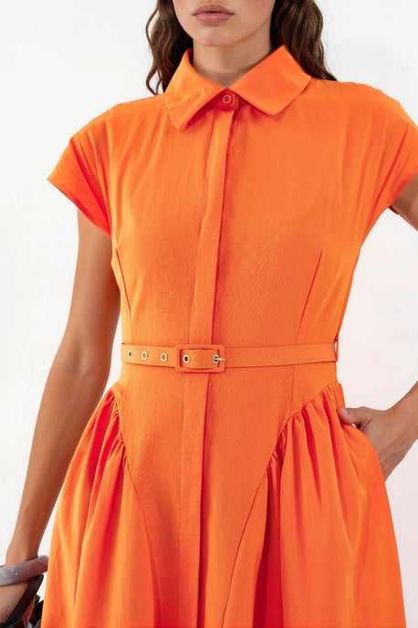 Belted Midi Dress with Shirt Collar - Image 4