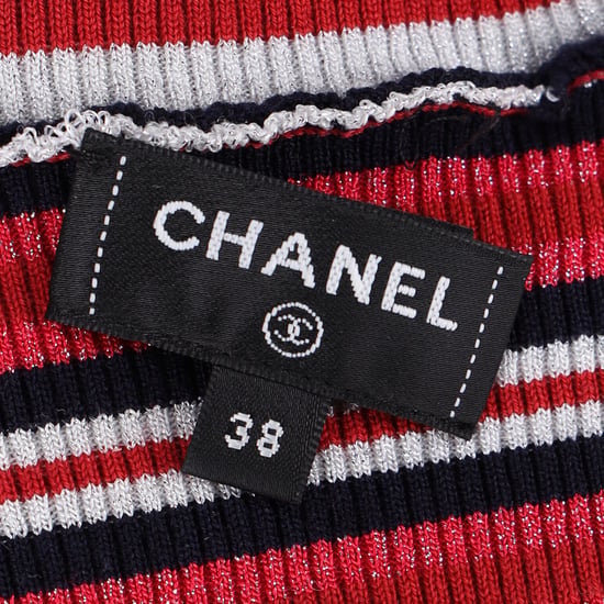 Chanel CC-utsmyckad randig polotröja i röd ull - Image 4