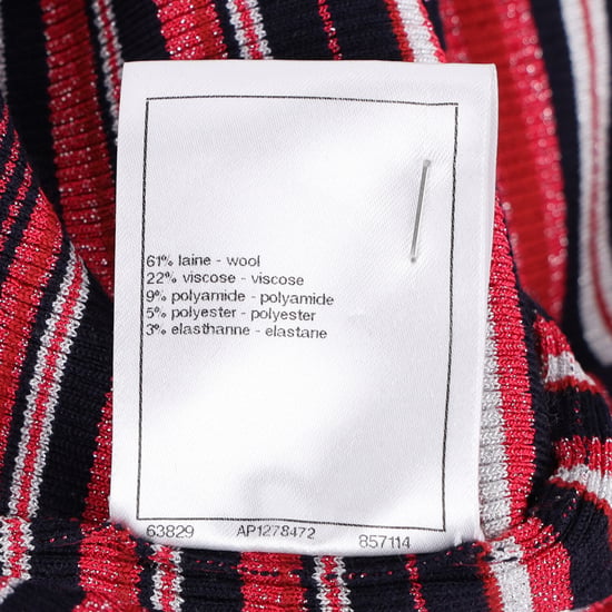 Chanel CC-utsmyckad randig polotröja i röd ull - Image 6