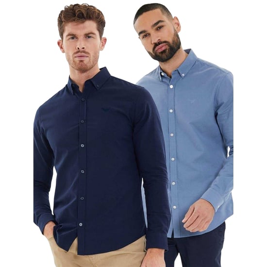 Threadbare Mens Oxford Regular Shirt (Pack of 2) (Navy/Denim) - Image 2