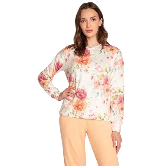 PJ Salvage Dames-top met lange mouwen van jersey met bloemenprint (Beige/Roze/Oranje) - Image 1