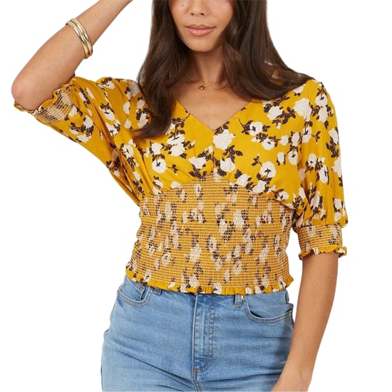 Brave Soul Damesblouse met bloemenprint, V-hals en pofmouwen (Bloemen/Geel) - Image 2