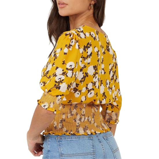 Brave Soul Damesblouse met bloemenprint, V-hals en pofmouwen (Bloemen/Geel) - Image 3