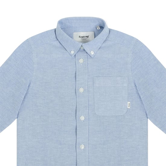 Boys Firetrap Oxford Regular Fit Long Sleeve Shirt in Blue Oxford - Image 3