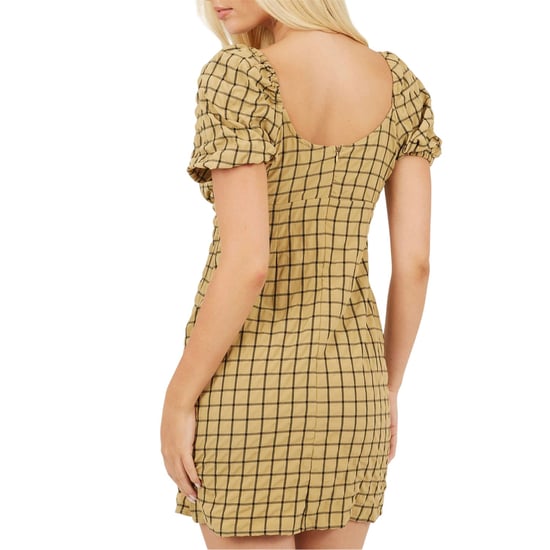 Brave Soul Mini-jurk voor dames met ruitjespatroon, vierkante halslijn en pofmouwen (Mosterd/Zwart) - Image 3