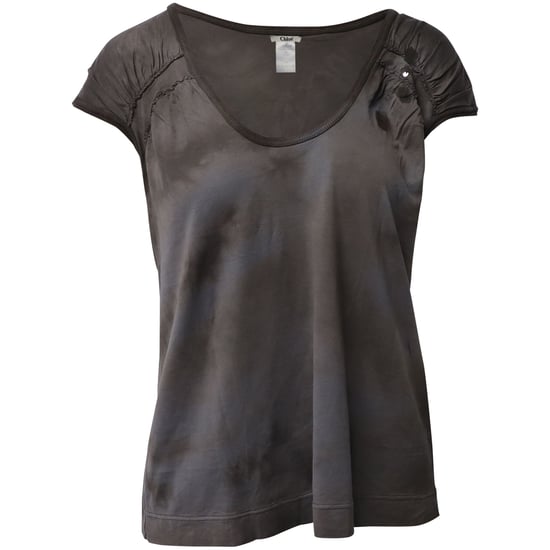 Chloe Tie-Dye T-shirt with Flower Embellishment in Grey Cotton - Image 1