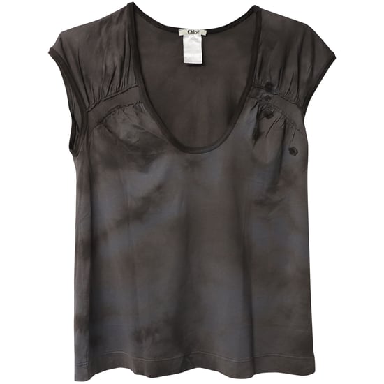 Chloe Tie-Dye T-shirt with Flower Embellishment in Grey Cotton - Image 5