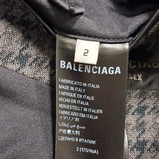 Balenciaga Överdimensionerad Hundtandsmönstrad Kappa i Grå Polyester - Image 5
