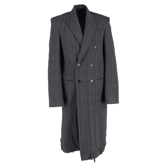 Balenciaga Dekonstruerad Rutig Kappa i Grå Ull - Image 1