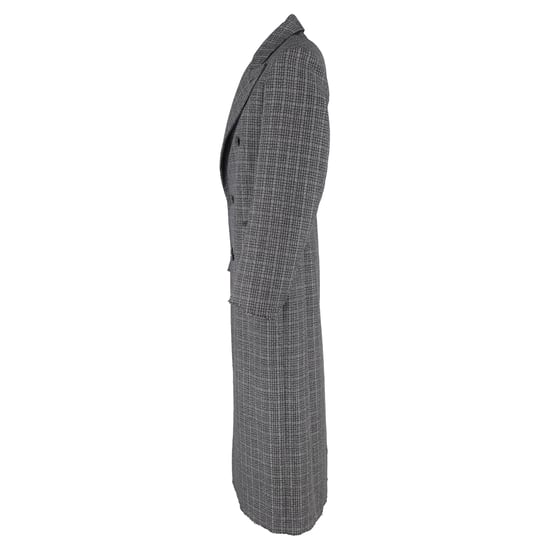 Balenciaga Rutig Mönstrad Dubbelknäppt Avslappnad Kappa i Grå Ull - Image 2