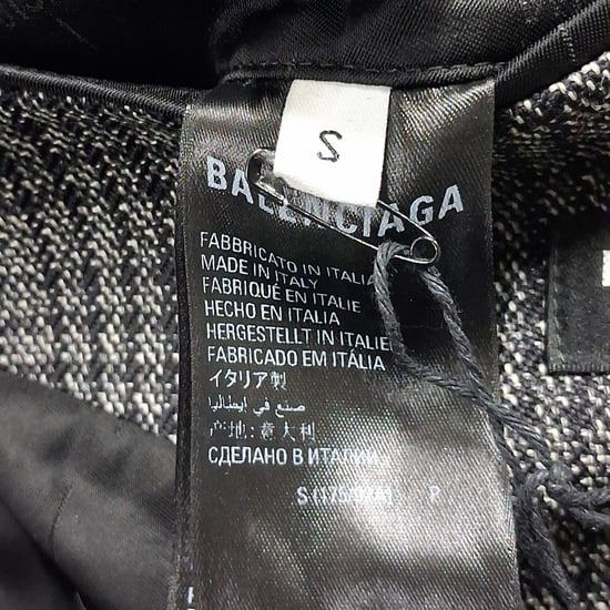 Balenciaga Rutig Mönstrad Dubbelknäppt Avslappnad Kappa i Grå Ull - Image 5