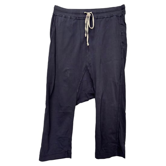 Rick Owens DRKSHDW Drawstring Pants in Navy Blue Cotton - Image 1