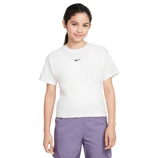 Nike Meisjes Swoosh T-shirt met normale pasvorm (Wit/zwart) - Image 1