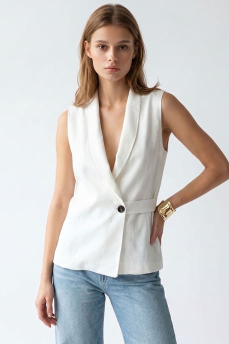 Belted Cotton-linen Waistcoat - Image 3