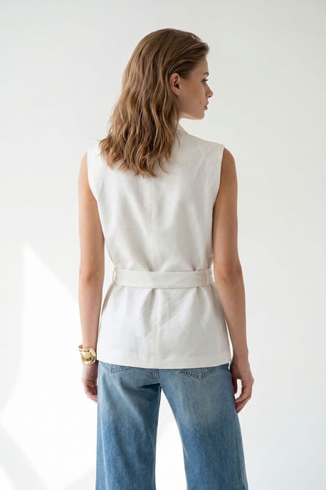 Belted Cotton-linen Waistcoat - Image 5