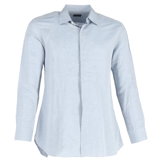 Ermenegildo Zegna Secured Buttoned Long Sleeve Shirt in Blue Cotton - Image 1