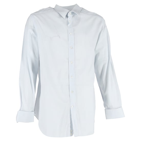 Giorgio Armani Micro-Striped Long Sleeve Shirt in Light Blue Cotton - Image 1