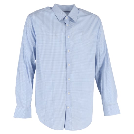 Giorgio Armani Check-Print Long Sleeve Shirt in Blue Cotton - Image 1