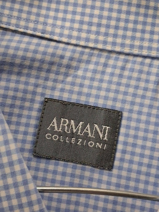 Giorgio Armani Check-Print Long Sleeve Shirt in Blue Cotton - Image 4