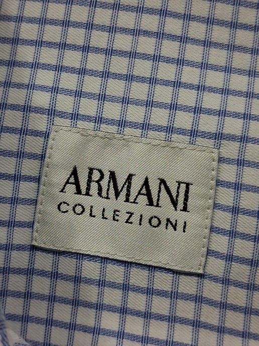 Giorgio Armani Check-Print Long Sleeve Shirt in Blue Cotton - Image 4