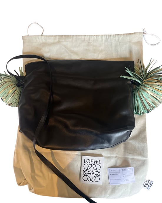 Loewe Flamenco Clutch Bag with Tassel in Black Calfskin Leather - Image 1