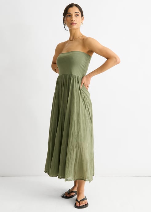 Groene katoenen skaterrokjurk met veelzijdige tailleband - Image 3