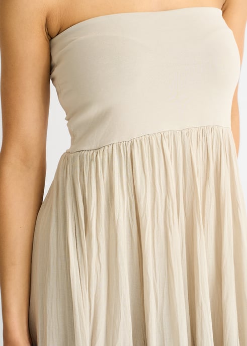 Beige Cotton Multiway Waistband Skater Skirt Dress - Image 2