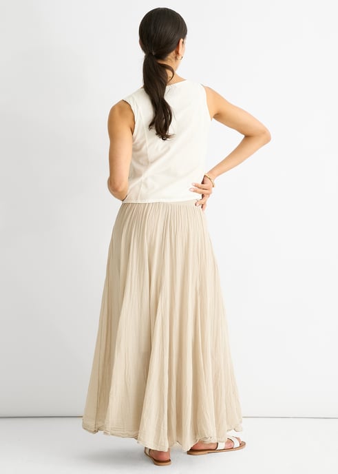 Beige Cotton Multiway Waistband Skater Skirt Dress - Image 4