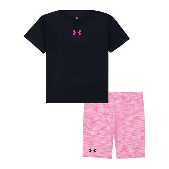 Under Armour Set bestaande uit een T-shirt met korte mouwen en een korte broek met logo voor meisjes (Zwart/roze) - Image 1
