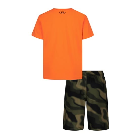 Under Armour Set met T-shirt en korte broek met groot logo voor jongens van Tech (Oranje) - Image 2