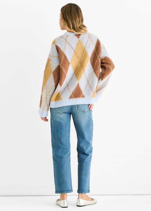 Blue Argyle Knit Round Neck Jumper - Image 4