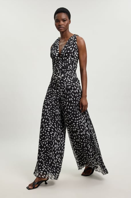 Polka Dot Crinkle Cross Back Georgette Woven Jumpsuit - Image 1