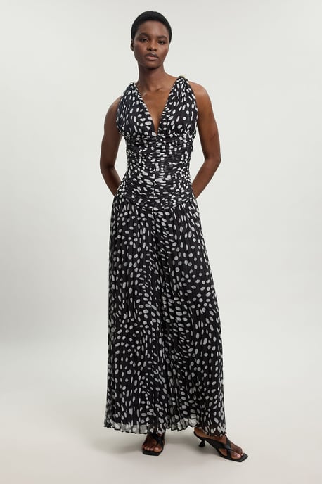Polka Dot Crinkle Cross Back Georgette Woven Jumpsuit - Image 4
