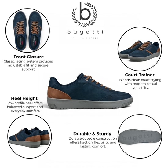 Bugatti Men's Navy Blue Leather Fashion Comfort Trainer Shoes - Llopart - Image 2