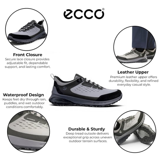 Ecco Men's Black Grey Leather Waterproof Outdoor Trainer Sneaker Shoes - ULT-TRN - Image 2