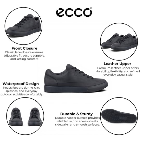 Ecco Men's Black Leather Waterproof Trainer Sneaker Shoes - Soft 10 - Image 2