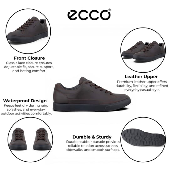 Ecco Men's Brown Leather Waterproof Trainer Sneaker Shoes - Soft 10 - Image 2