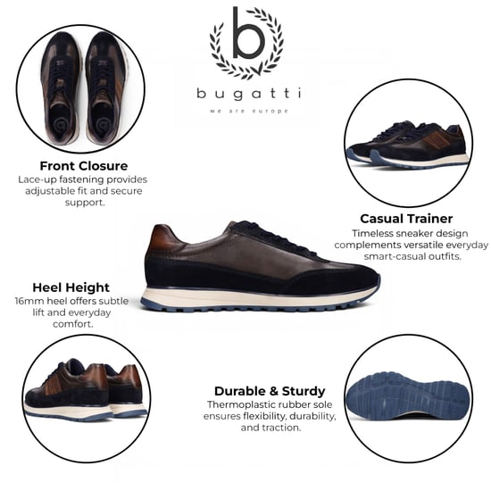 Bugatti Men's Navy Blue Leather Lace-Up Trainer Sneaker Shoes - Timon - Image 2