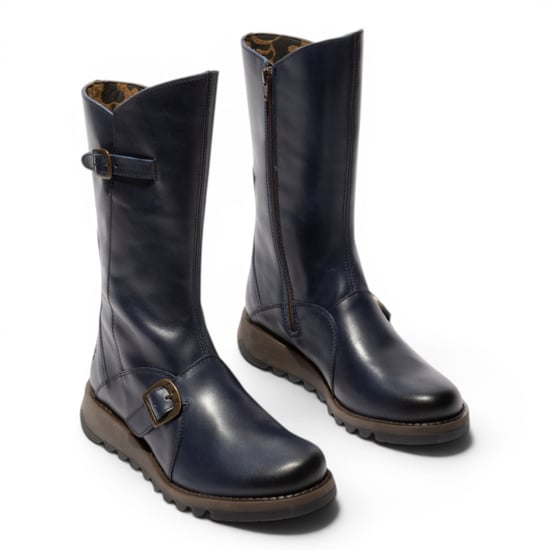 Fly London Womens Wine MES 2 Wighiel Gesp Leren Rits Platform Laarzen midden op de kuit - Image 3