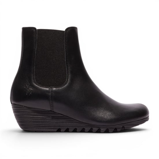 Fly London Dames Zwarte Leren Chelsea-laarzen met wighak - ORFU496 - Image 1