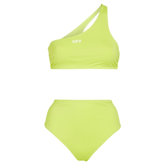 Off White Tweedelig zwempak met hoog kruis en logo voor dames (Flo Geel) - Image 1