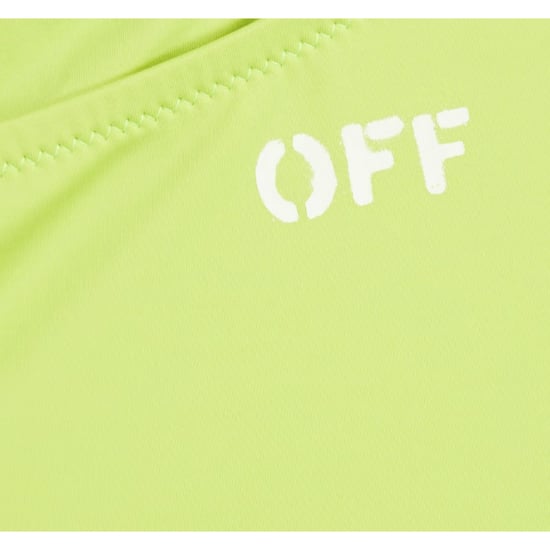 Off White Tweedelig zwempak met hoog kruis en logo voor dames (Flo Geel) - Image 3