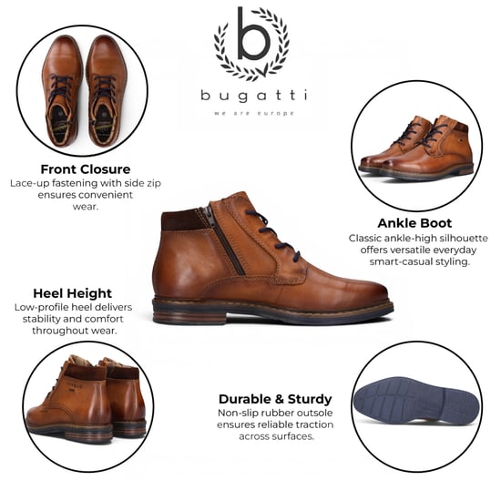 Bugatti Mannen Tan bruine leren Chukka enkellaarzen met veter - Rigalo Evo - Image 2