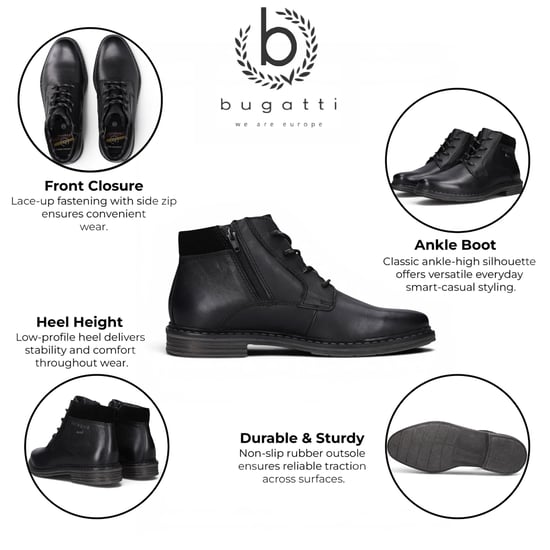Bugatti Mens Black Leather Lace-up Chukka Ankle Boots - Rigalo Evo - Image 2