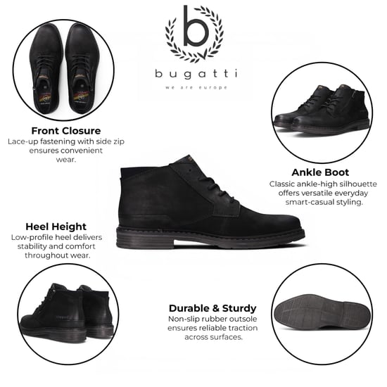 Bugatti Herrs svarta lädersnörnings Chukka Ankle Boots - Rigalo Evo C30 - Image 2