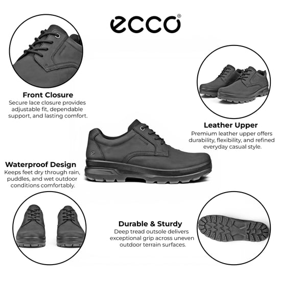 Ecco Men's Black Leather Waterproof Casual Shoes -  Rugged Track 25 - Image 2