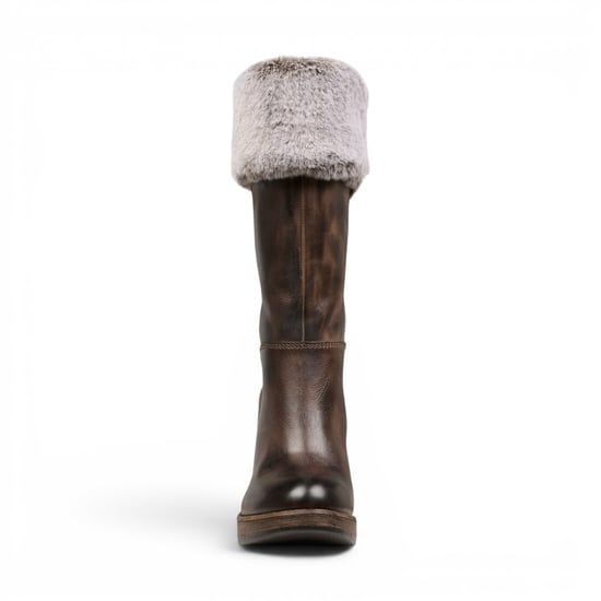 Windsorsmith Womens Mid Calf Brown Leather High Heel Fur Boots - Lovestruck - Image 3